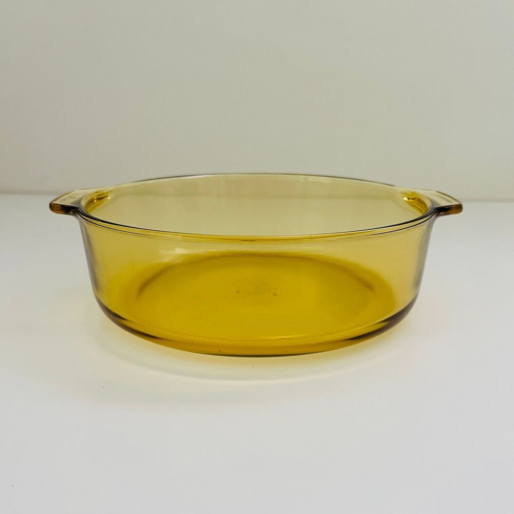DYNAWARE PYR-O-REY Amber Yellow Glass Round Casserole Baking Dish, 2 Qt.